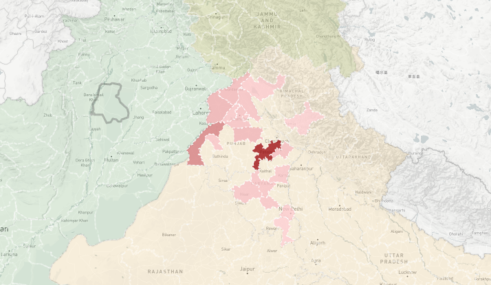 The LUMS Digital Archive also has a visual representation of the geographical distribution that maps the abductions of women and children during Partition