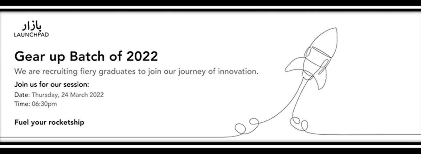 A logo in the shape of a rocket and information on the session on a white background with black border 