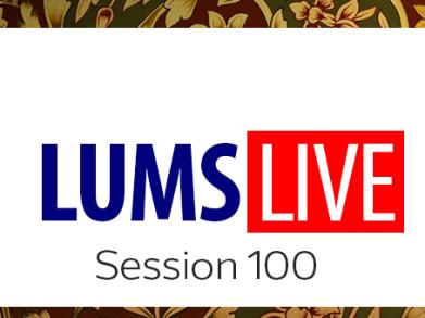 LUMS Live logo on white background with Session 100 written underneath