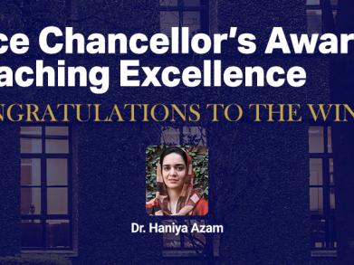 Picture of Dr. Haniya on a blue banner 